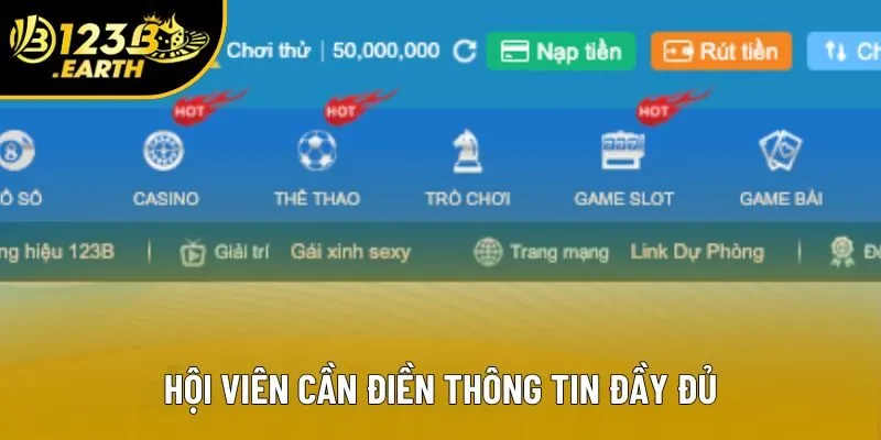 Hội viên cần điền thông tin đầy đủ